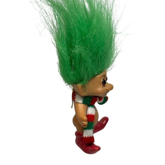 Vintage Russ Troll Doll Christmas Edition With Green Hair Red Boots & Knit Scarf - Picture 4 of 6